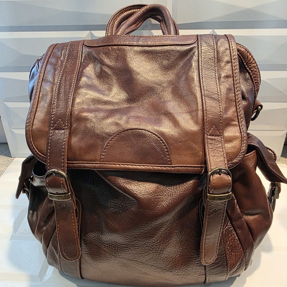 AmeriLeather Three Way Leather Backpack Brown Travel Carry On Crossbody Utility